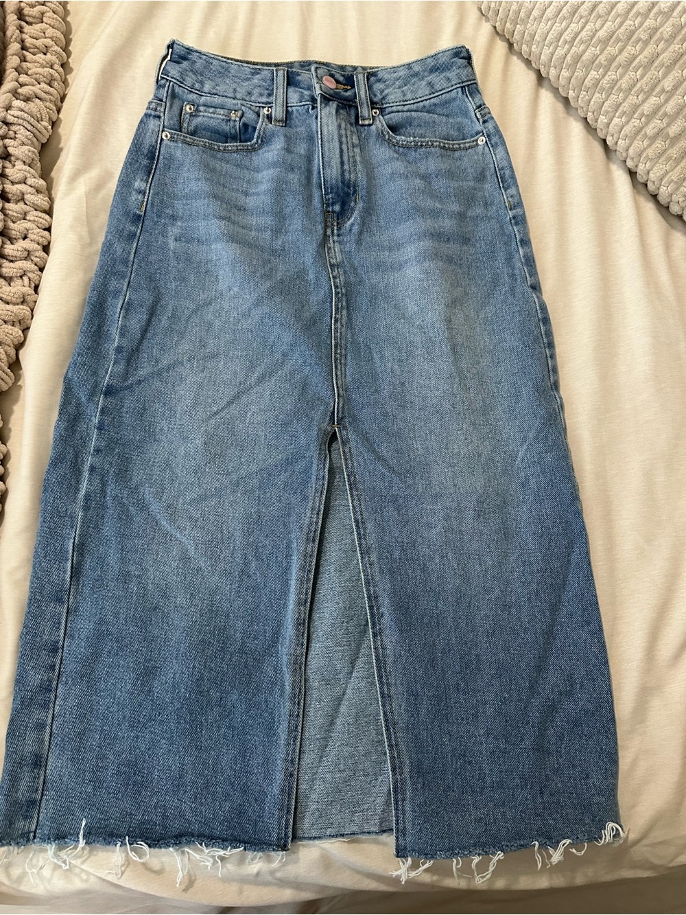PacSun Chelsea X Barbie Blue Denim Midi Skirt with Front Slit